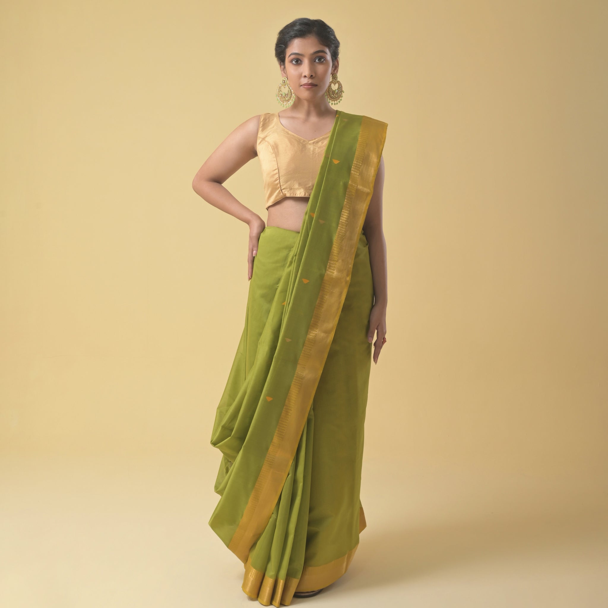 Mint Green Maheshwari Handwoven Silk & Cotton Saree