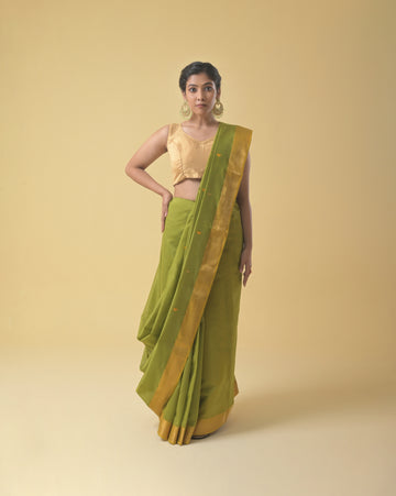 Mint Green Maheshwari Handwoven Silk & Cotton Saree