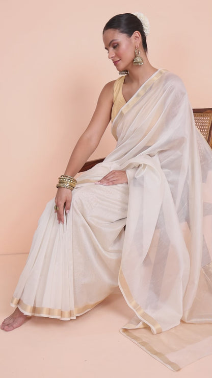 Off White Maheshwari Handwoven Silk Cotton